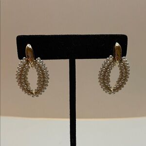 Elegant Gold and Faux Pearl Hoop Clip On Earrings